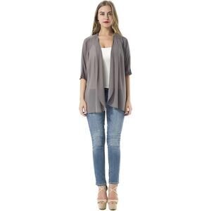 Women’s Large Gray Chiffon Cardigan – Light Short Sleeve Cover Up